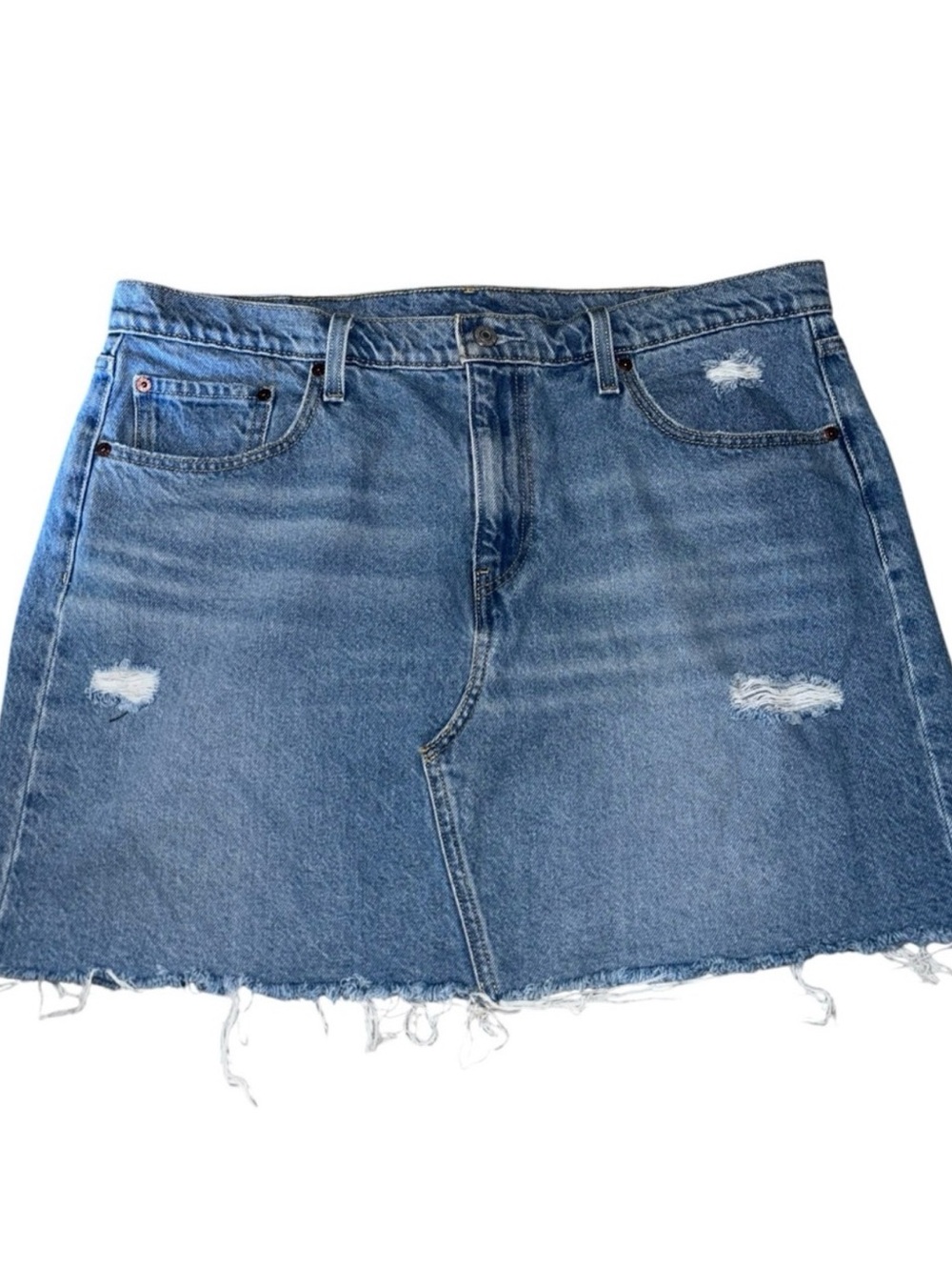 Distressed Blue Denim Mini Skirt - Classic Casual Style